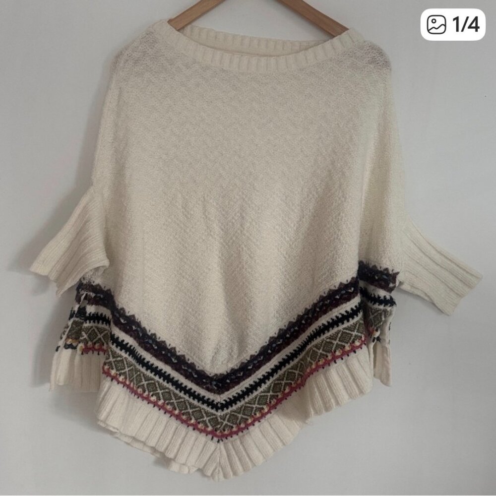 Anthropologie Sleeping On Snow Woman Cream Pullover Poncho Top Size XS